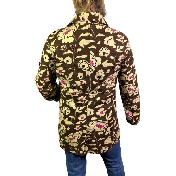 Chicos Womens Floral Embellished Jacket Statement knit Brown Pink spring large - Picture 3 of 11